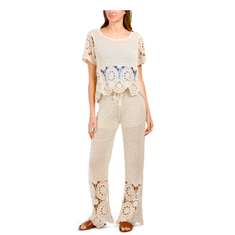 Cream Crochet Pants & Top Set Size Medium